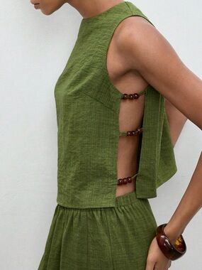 Sleeveless Bead-Detail top